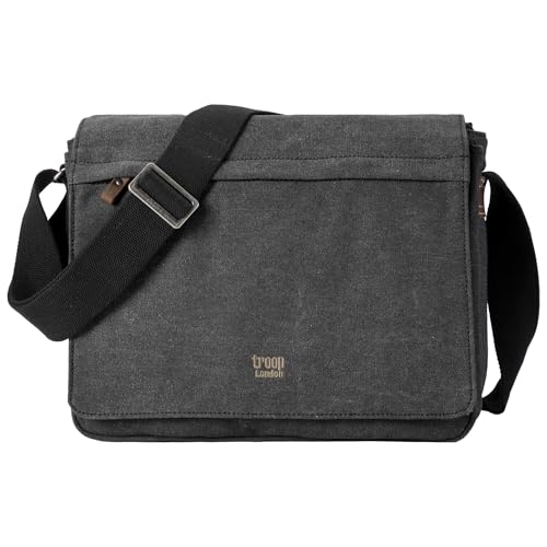 Sacoche classique en toile Troop London TRP0240 sac ordinateur portable noir délavé pierre