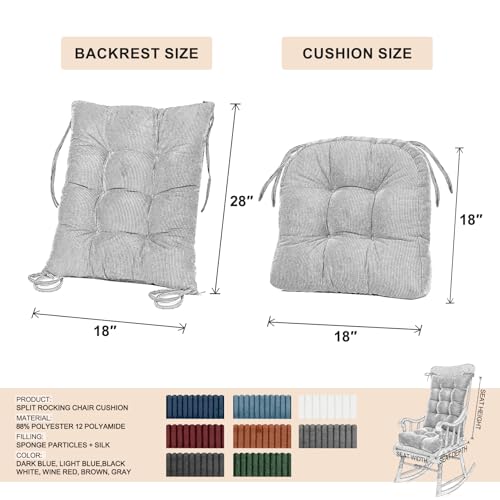 Image of Lokex Rocking Chair Cushion Only,Tufted Non-Slip Comfortable Rocking Chair Cushions Indoor with Ties,Striped Rocking Chair Pads (Gray, 28x18 /18x18)