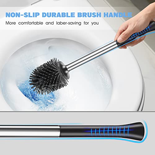 Image of HAMITOR Toilet Bowl Brush Holder Set: 2Pack Silicone Stainless Steel Deep Cleaning Toilet Cleaner Brush for Bathroom Restroom - Compact Modern Rv Toilet Scrubber Accessories with Caddy