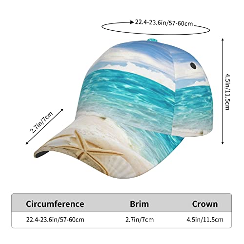 Ocean Starfish Seashell Baseball Cap Men Women Funny Cute Summer Sun Hat Beach Hat Adjustable Trucker Hat Hip Hop Hat Outdoor,Black #TOP3
