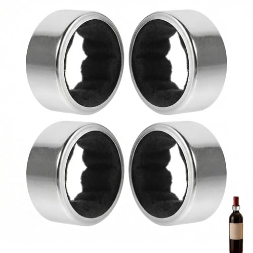 Zlokdraxy Verseur de Vin Plaquette, 4 Anneaux de Goutte en Acier Inoxydable Réutilisables, Accessoires Anti-Déversement pour Bouteilles de Vin, Bar, Restaurant et Maison