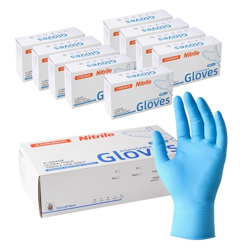 ANBOSON Guantes de 5 mil, sin látex, sin polvo, texturizados, sin polvo, para limpieza, manejo de alimentos (XL, azul-1000 piezas)