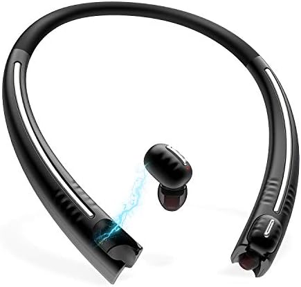 True Wireless Earbuds with Charging Neckband, Bluenin TWS Bluetooth 5.0 Headphones CVC8.0 Noise Cancelling in-Ear Earbuds Sport Sweatproof Stereo Earphones with Built in Mic (Black)