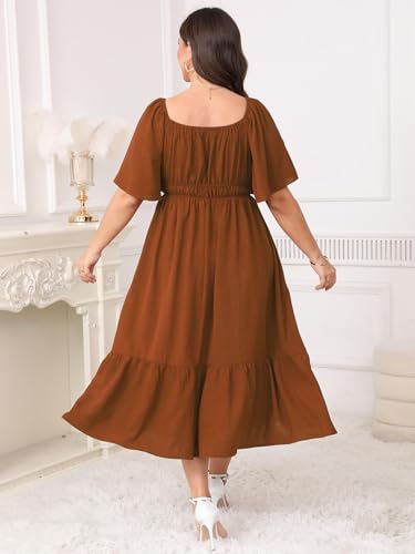 Image of CICIDUDU Plus Size Smocked Maxi Dresses for Curvy Women Square Neck Flowy Casual Summer Wedding Guest Dress