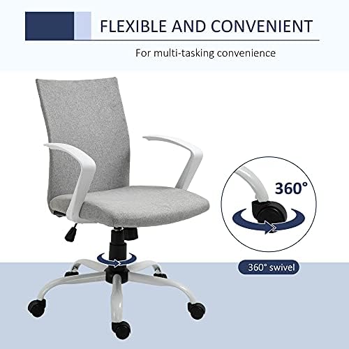 Vinsetto Office Chair Linen Swivel Computer Desk Chair Home Study Task Chair with Wheels, Arm, Adjustable Height, Light Grey