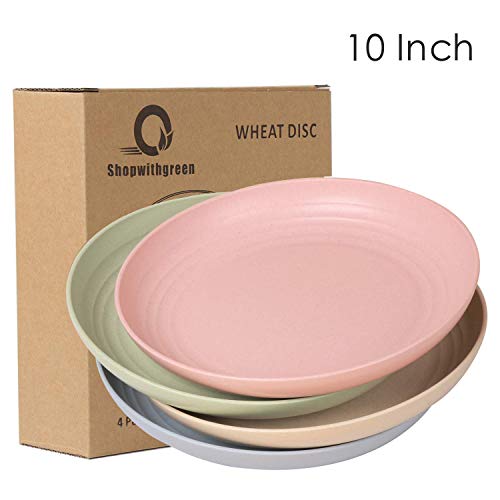 Shopwithgreen 10 Inch Wheat Straw Deep Dinner Plates - Microwave and Dishwasher Safe