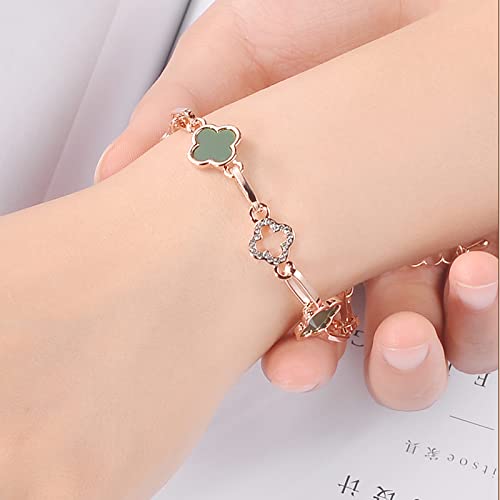 Lucky Clover Bracelet, Adjustable Four Leaf Charm Bracelet Link Metal Cute Jewelry Rhinestone Clover Chain Bracelet for Women Mother's Day Christmas Gift4