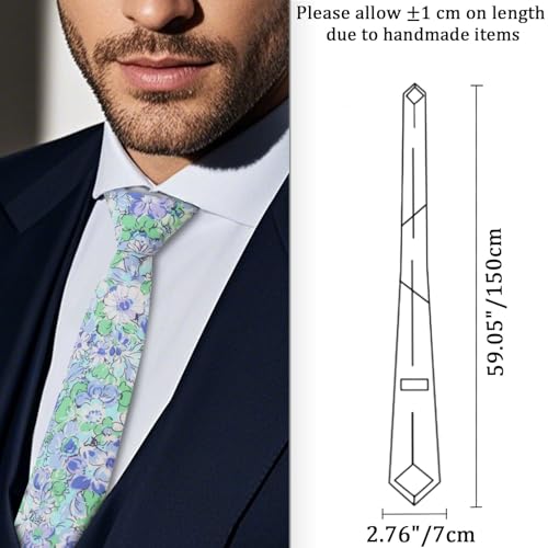 Image of Cotton Floral Ties for Men 2.76 inch Men's Skinny Tie Linen Flower Printed Neck Tie for Wedding Dating Party
