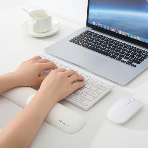 Image of UnivoColors Design-Medium Wave Keyboard Wrist Rest of Medium, Artificial Sheepskin+Memory Foam+Ergonomic+Anti-Slip Gel, Resilience Support During Work and Gaming,Keyboard Accessory,White