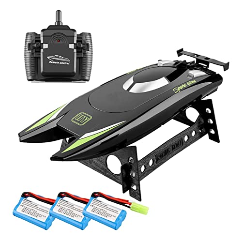 Bateau télécommandé RC noir avec 3 batteries étanches pour adultes et ados