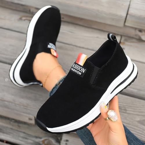 Baskets compensées à enfiler légères : chaussures marche noir 36.5