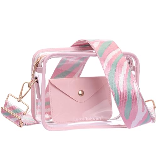 Image of Clear Crossbody Purse Stadium Approved, 3-in-1 Small Bag with Guitar Strap & Pouch, Fits 12x6x12 Policy Concerts