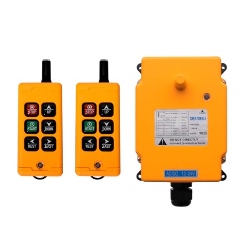 creatorele 6-Key Industrial Crane Controller & Dump Trailer Remote Control Wireless Kit | 12V/24V AC/DC Waterproof Switch for Dump Truck Hoist Crane Operations (2 Transmitter + 12V Receiver)