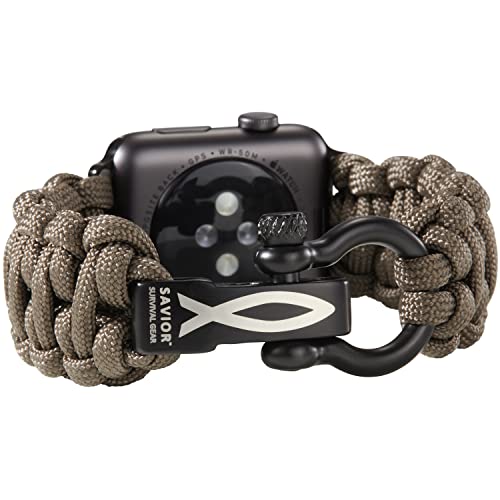Savior Survival Gear Paracord Watch Band - Compatible with Apple Watch Band 49mm 45mm 44mm 42mm - iWatch Band Series Ultra 9 8 7 6 5 4 3 2 1 SE - Adjustable - Men & Women (Gray, Large) -  SSG-PWB-GG1