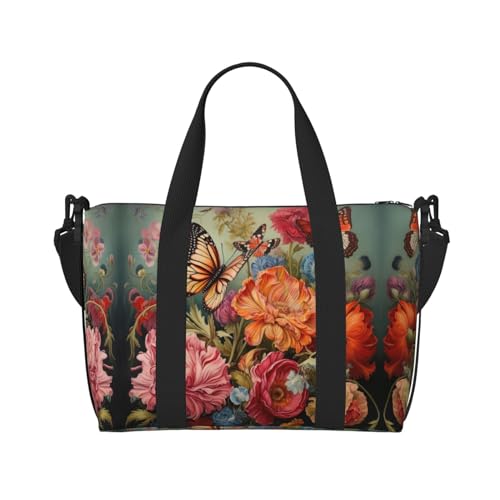 Travel Duffle Bag Weekender Bag Carry On Tote Bag Sport Gym Bag for Women Men Flowers and Butterfly Print2