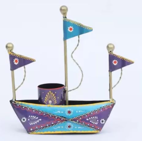 Craftopia Enterprisers Iron Boat Pen Stand | Antique Decorative Showpiece Figurine | Pen Stand and Mobile Holder for Home, Office, and Study Table Decoration