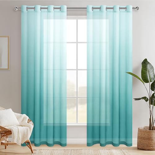 Hiasan Lot de 2 Voilages Rideaux Dégradé à Oeillet de Fenêtre en Polyester de Couleur Changée Voile Ombre Demi-Transparent Décor pour Salon Chambre...