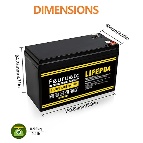 Image of 12V 7Ah Lithium LiFePO4 Battery 2000+ Deep Cycles Rechargeable Battery for Solar Powar, Lighting, Power Wheels,children's electric toys Fish Finder and More, Built-in BMS (12V 7Ah*1)