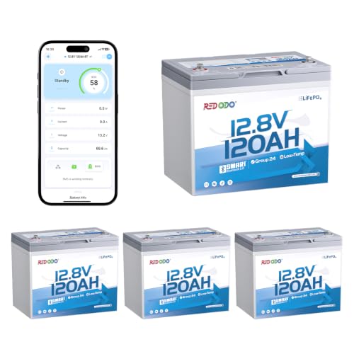Image of Redodo 12.8V 120Ah Bluetooth LiFePO4 Battery Group 24 Size & 1536Wh -4PACK