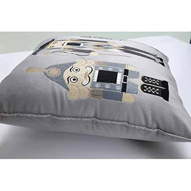 Pillow Perfect Indoor Velvet Nutcrackers Throw Pillow Cover, 16.5 x 16.5, Grey