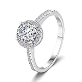 Whoiy Anillo de oro real para mujer, anillos de boda, oro blanco, anillo de boda con 1 ct Moissanite Bandring para mujeres, 53 (16.9), Metal precioso Piedra preciosa, Moissanita