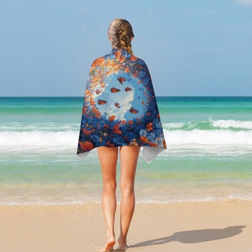 Serviette de plage microfibre imprimé papillon drap de bain compact 130x80cm