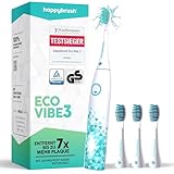 happybrush® Schallzahnbürste Eco Vibe 3 – 'Die Höhle der Löwen' – TESTSIEGER – Elektrische Zahnbürste mit 6 Wochen Akku – Ultraschall Zahnbürsten – Inkl. 3 Aufsteckbürsten - White/Mint