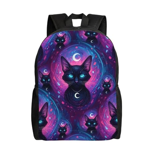 Stylish Travel Hiking Rucksack Backpack for College and Outdoor Adventures, Perfect for Men and Women (Gothic Moon Magical Black Cat)