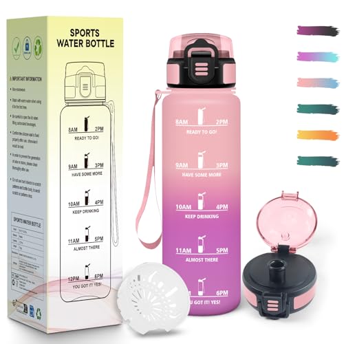 Mulbijeo Bouteille 500Ml, Conception Étanche Bouteille D'eau Enfant, Avec échelle de Temps, Gourde, Légère, Gourde Graduée pour 1 Journee pour La Course à Pied, Le Vélo, Le Travail, L'école