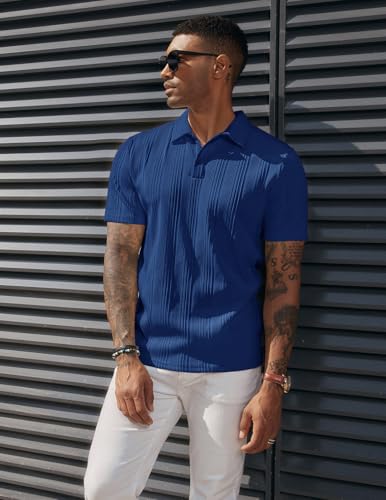 Image of PJ PAUL JONES Mens Polo Shirts Short Sleeve Textured Knit Polos