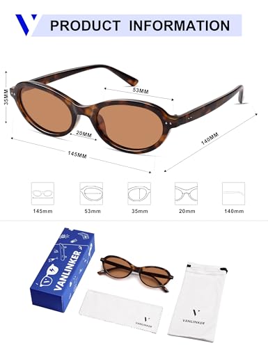 Image of VANLINKER Trendy Oval Polarized Sunglasses for Women Men Small 90s Style Retro Cat Eye Frame Narrow Sleek Design VL9847