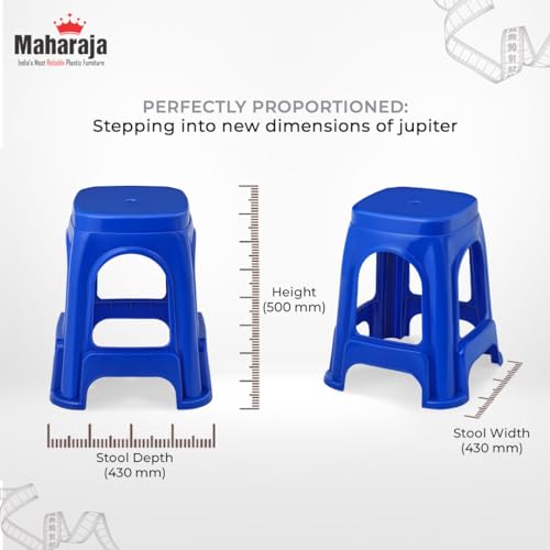 Image of MAHARAJA Strong & Durable Stool | Modern Beige Polypropylene Stackable Stool | Set of 1, Pre-Assembled (Blue, Pack of 4)