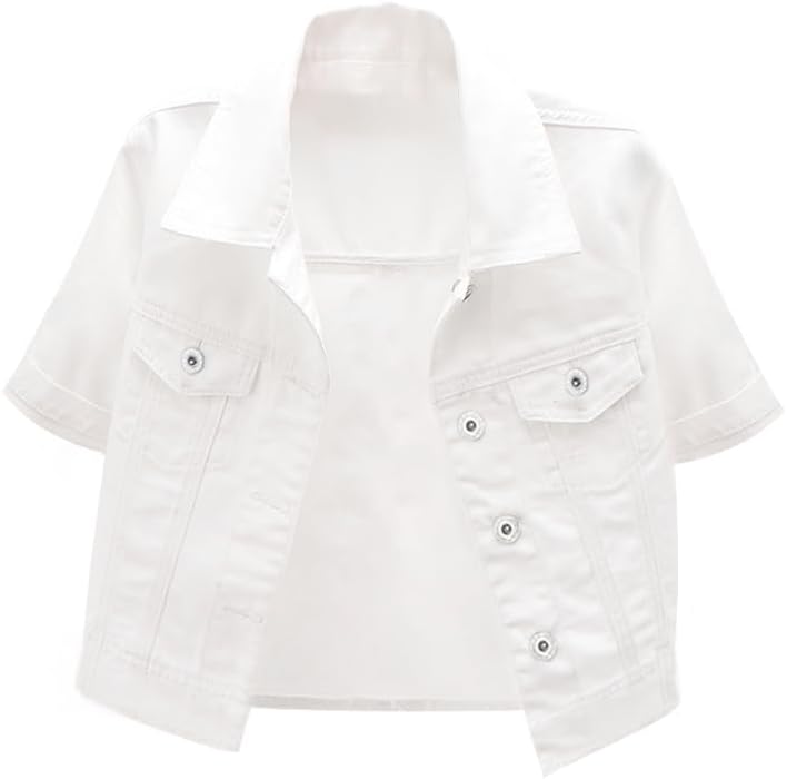 Omoone Women's Summer Short Sleeve Crop Denim Trucker Jacket Jean Coat Tops