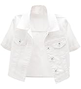 Omoone Women's Summer Short Sleeve Slim Crop Denim Trucker Jacket Jean Coat Tops