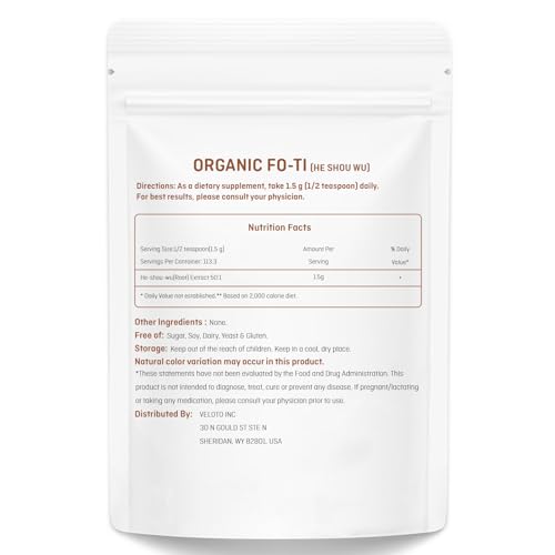 Veloto V9 Organic He Shou Wu, Pure Fo Ti Extract Powder, 50:1 Natural Anti Aging Herbal Supplement Antioxidant Superfood thumb #1