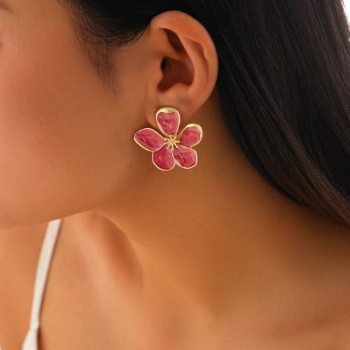 Flower Earrings for Women Large Statement Earrings for Women Gold Big Floral Earring Unique White Green Blue Pink Flower Stud Earring Fancy Trendy Jewelry4