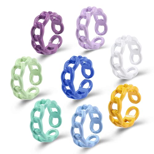 WJBABJ Colorful Acrylic Resin Chunky Rings for Women,Trendy Y2K Style Unique Plastic and Transparent Stacking Rings,Cute Retro Open Finger Rings Gift for Women Teen Girls