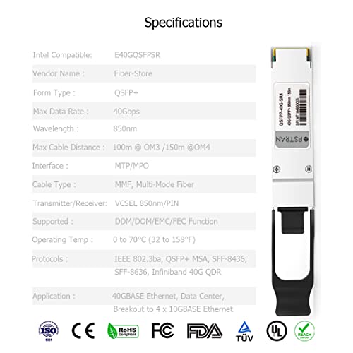 Image of 40GBASE-SR4 QSFP+ Optical Transceiver Module Compatible with Intel E40GQSFPSR 850nm 100m DDM MPO-12 /UPC MMF