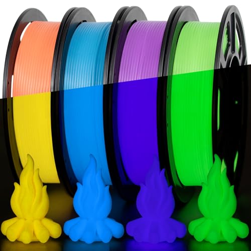 iSANMATE 3D Printer Filament Bundle Glow in The Dark Filament Orange Green Blue and Purple PETG Filament 1.75 mm Dimensional Accuracy +/- 0.03 mm 250g X 4 Pack