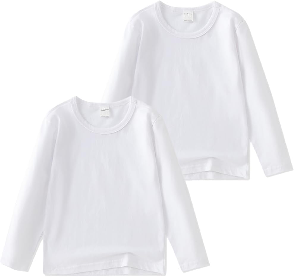 2 Pack Cotton Long Sleeve Tee Shirts Basic Crewneck T-Shirts for Boys/Girls/Toddlers Long-Sleeve T-Shirts