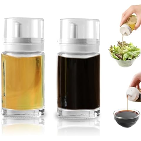 2-Pack Leakproof Small Glass Oil and Vinegar Dispenser Bottles - 3.4oz (100ml) Each - Perfect for Kitchen and BBQ Use Cover