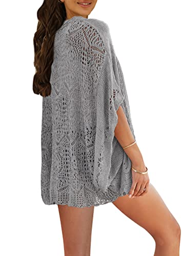 Image of Ermonn Crochet Cardigan Sweaters for Women Open Front Kimono Batwing Sleeve Plain Casual Lightweight Outerwear