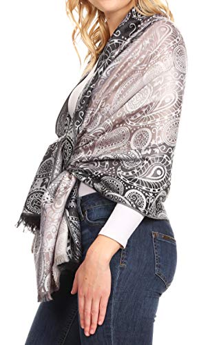 Sakkas Marga Women's Silky Soft Reversible Paisley Woven Pashmina Scarf Shawl Wrap3