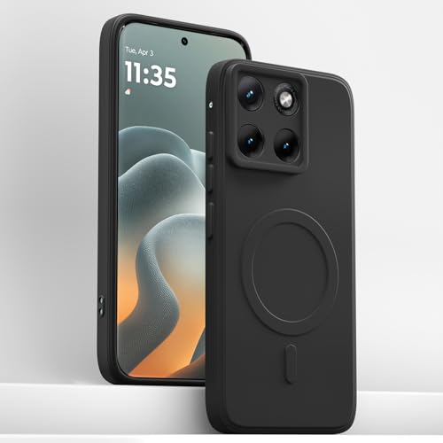 Image of Outlouders Back Cover for Motorola Moto Edge 70 Fusion 5G Soft Matte Silicone Cover with Slim Fit | Mag-Safe Logo (Not Mag-Safe Compatible) | Shockproof | Camera Protection Bumper Case (Black)