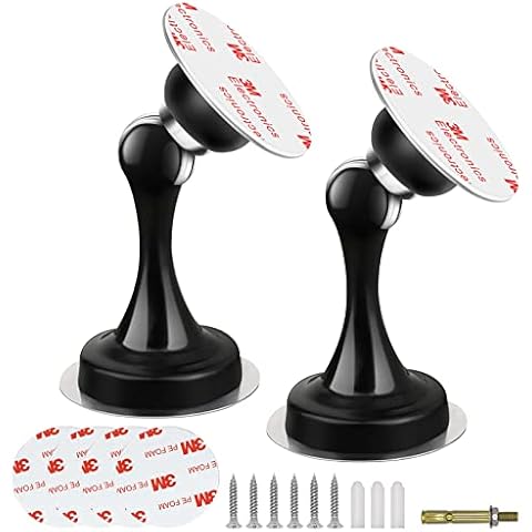 Door Stop, Magnetic Door Stopper Floor Wall Mounted Stainless Steel Door Catch Holder with Double-Sided Adhesive Tape No Need to Drill, Black Door Stop 2 Pack Cover