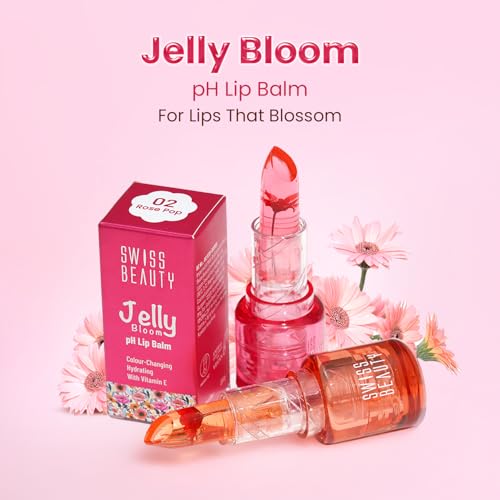 Image of Swiss Beauty Jelly Bloom pH Lip Balm | Colour-Changing Tint | Hydrating | With Vitamin E | Vegan | Paraben-Free | Cruelty-Free | 3.6g, Shade- Pink Petal