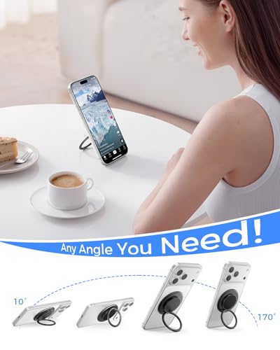 Image of SUPERONE Double-Sided MagSafe Phone Grip, Adjustable Magnetic Ring Stand | Removable Magsafe Accessories Phone Ring Holder and Kickstand, Compatible with iPhone 17-12 Series and MagSafe Case - Black