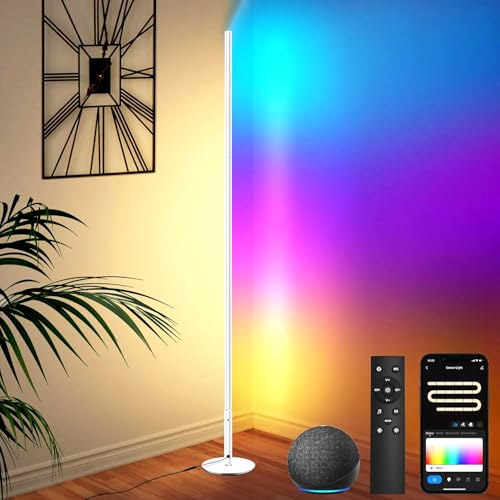 Yicenscoltd Lampada da Terra LED WiFi RGBCW – Lampada da terra intelligente regolabile, controllo vocale con Alexa/Google Home, telecomando, per soggiorno, camera da letto, sala giochi [Classe energet