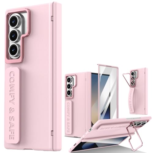 Coque Galaxy Z Fold 7 rose équipée d'une charnière magnétique et béquille de support