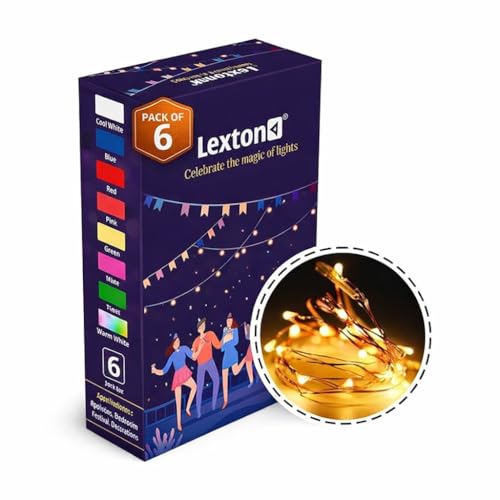 Image of Lexton 10 m Led Copper String Light | USB Sourced | Warm White | for Indoor & Outdoor Decorations, Diwali, Christmas, Wedding, Party, Lawn | Pack of 6